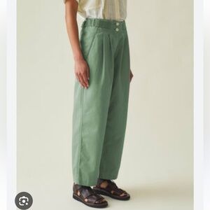 TOAST UK Side Tab Cotton Linen Twill Trouser UK16 US12 Green Color Herb